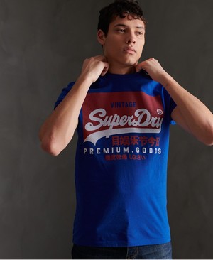 Superdry Organic Cotton Vintage Logo Férfi Pólók Kék | ROUHP6724